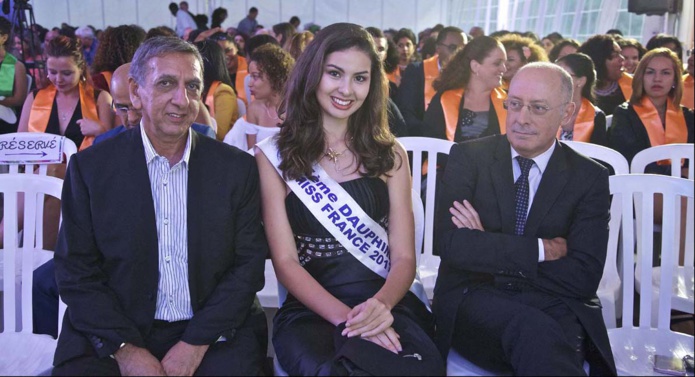 Aziz Patel, délégué Miss France, avec Ambre N'guyen et Christian Valette Aziz Patel, délégué Miss France, avec Ambre N'guyen et Christian Valette