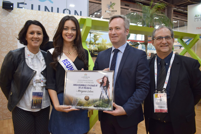 Suzanne Soba, directrice de l'IRT, Morgane Lebon, Miss Réunion 2019, Jean-Baptiste Lemoyne, Secrétaire d'Etat au Tourisme, et Stéphane Fouassin, président de l'IRT